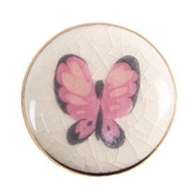 Clayre & Eef Kastknopje klein rond met roze vlinder