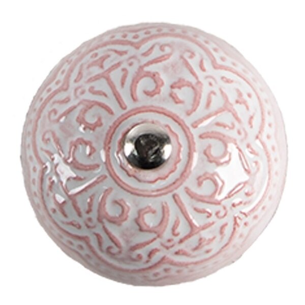 Clayre & Eef Clayre & Eef deurknop rond roze wit reliëf
