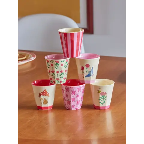 Rice melamine kinderbekers Happy Forest print roze