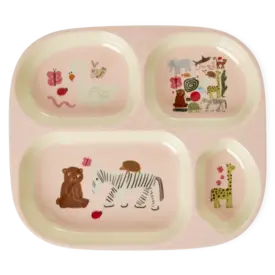 rice Denmark Rice melamine kinderbordje Wildlife print met vakjes roze
