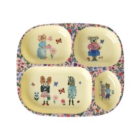 rice Denmark Rice melamine kinderbordje dieren print met vakjes Nathalie Lété roze