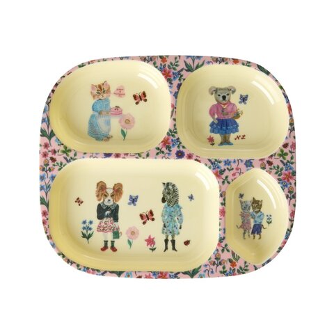 Rice melamine kinderbordje dieren print met vakjes Nathalie Lété roze