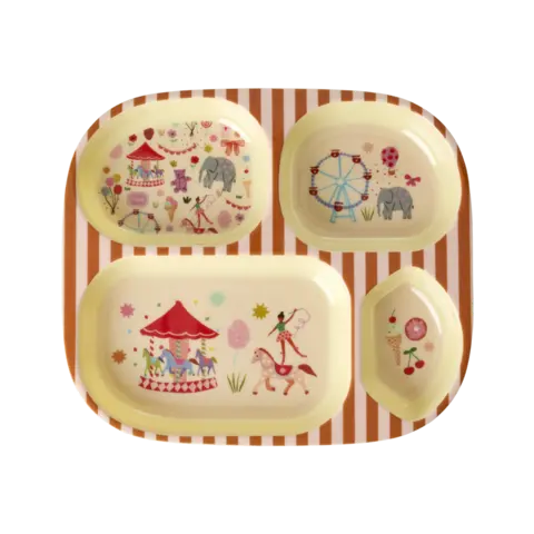 Rice melamine kinderbordje kermis print met vakjes roze