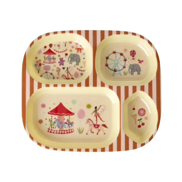 rice Denmark Rice melamine kinderbord met vakken Fun Fair print roze