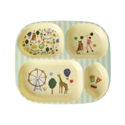 Rice melamine kinderbordje kermis print met vakjes blauw