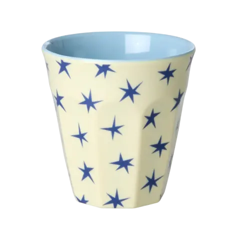 Rice beker creme medium met blauwe sterren