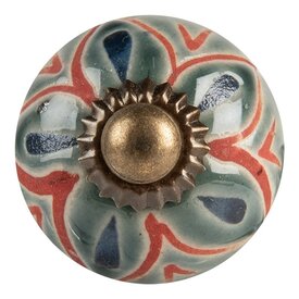 Clayre & Eef Deurknopje porselein rond rond met bloemen motief