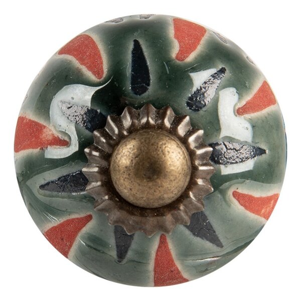 Clayre & Eef Clayre & Eef deurknopje porselein rond blauw met strepen patroon