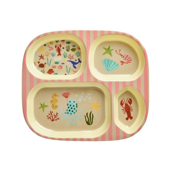 rice Denmark Rice melamine kinderbordje zeedieren Ocean Print met vakjes roze