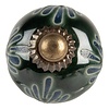 Clayre & Eef deurknopje porselein rond groen blauw met blad motief