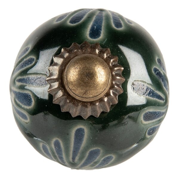 Clayre & Eef Clayre & Eef deurknopje porselein rond groen blauw met blad motief