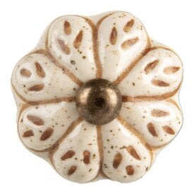 Clayre & Eef Deurknop bloem creme klein met bruin patroon