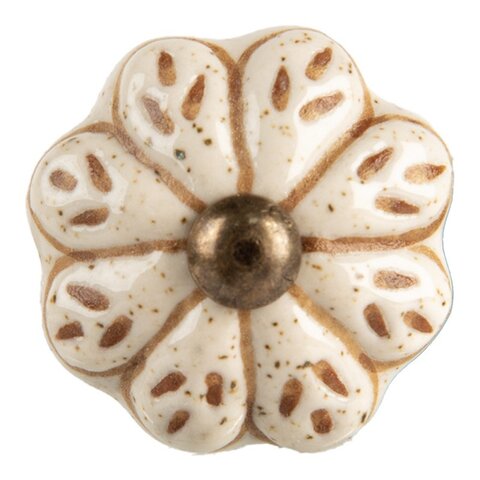 Deurknop bloem creme klein met bruin patroon