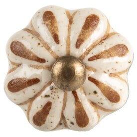 Clayre & Eef Deurknop bloem creme klein met bruin strepen patroon