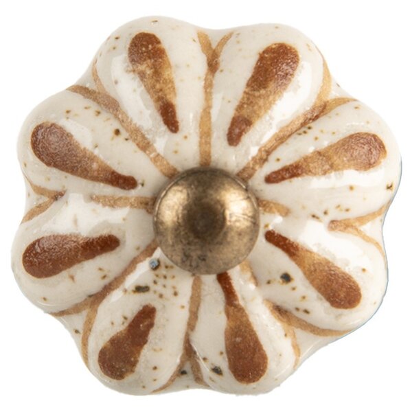 Clayre & Eef Clayre en Eef deurknopje bloem creme klein met bruin strepen patroon