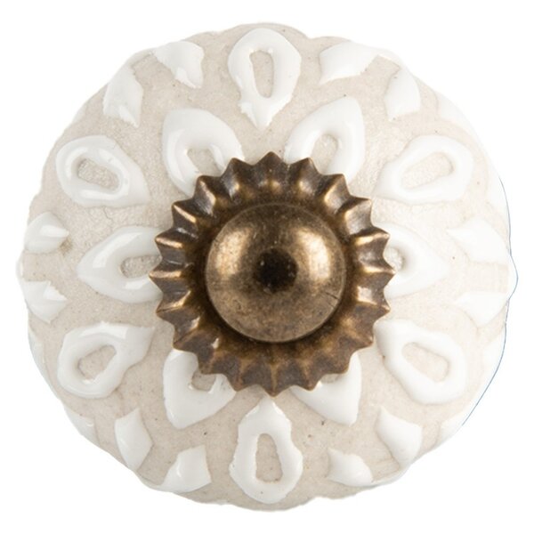 Clayre & Eef Clayre en Eef deurknopje beige met bloemen reliëf klein