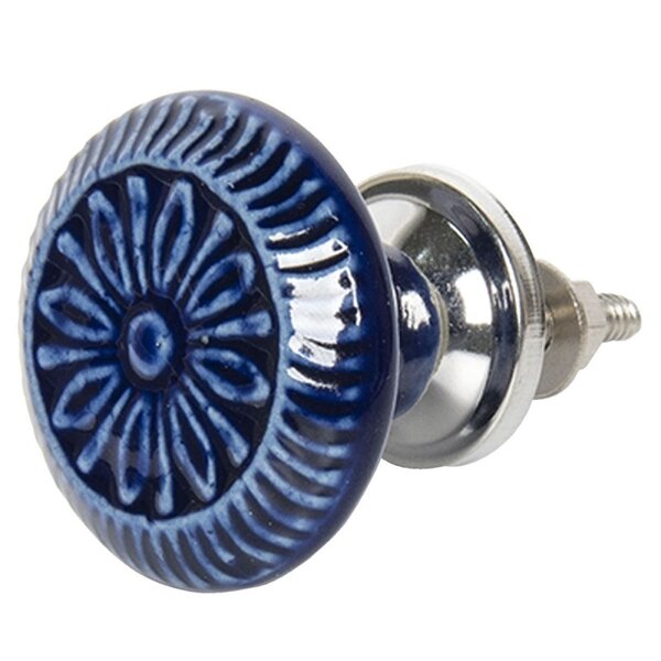 Clayre & Eef Clayre & Eef deurknopje rond blauw met bloemen patroon