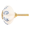 Clayre & Eef deurknopje bloem creme met blauwe bladeren