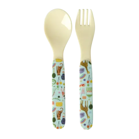 Rice melamine lepel en vork  Fun Fair blauw