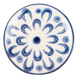 Clayre & Eef Porseleinen deurknop rond met blauw bloemen motief