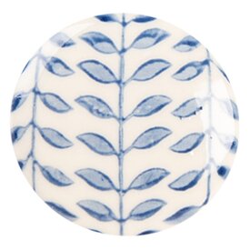 Clayre & Eef Porseleinen deurknop rond met blauw bladeren motief