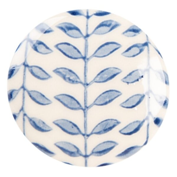 Clayre & Eef Clayre & Eef deurknopje rond creme met blauw bladeren motief