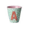 Rice melamine beker letter A bloemen groen roze