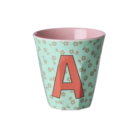 Rice beker letter A bloemen groen roze