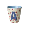 Rice melamine beker letter A medium sterren blauw rood