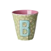 Rice melamine beker letter B bloemen groen roze