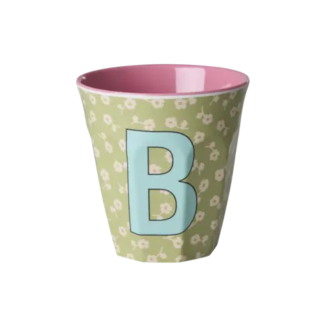 Rice beker letter B bloemen groen roze