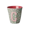 Rice melamine alfabet beker letter C bloemen groen roze
