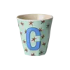 Rice melamine alfabet beker letter C medium sterren blauw groen