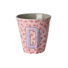 Rice melamine alfabet beker letter D bloemen paars roze