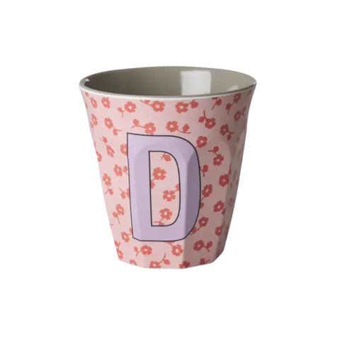 Rice alfabet beker letter D bloemen paars roze