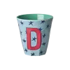 Rice melamine alfabet beker letter D medium sterren blauw rood
