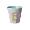 Rice melamine alfabet beker letter E bloemen paars groen