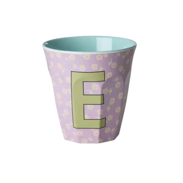 rice Denmark Rice melamine alfabet beker letter E bloemen paars groen
