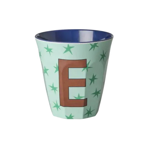 Rice alfabet beker letter E sterren blauw groen