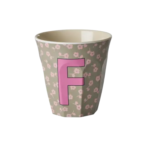 Rice alfabet beker letter F bloemen roze bruin