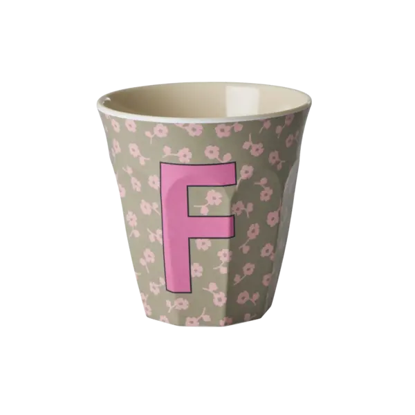 rice Denmark Rice melamine alfabet beker letter F bloemen roze bruin