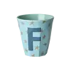 Rice melamine alfabet beker letter F medium sterren blauw groen