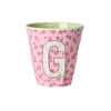 Rice melamine alfabet beker letter G bloemen roze groen