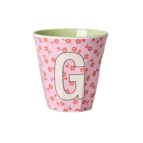 Rice alfabet beker letter G bloemen roze groen