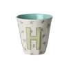 Rice melamine alfabet beker letter H medium sterren groen beige