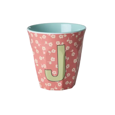 Rice alfabet beker letter J bloemen roze groen