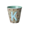 Rice melamine alfabet beker letter K medium sterren blauw bruin