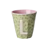 Rice melamine alfabet beker letter L groen roze
