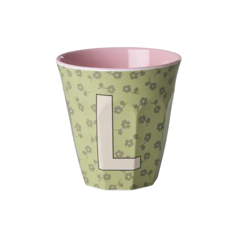 Rice alfabet beker letter L bloemen groen roze