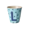 Rice melamine alfabet beker letter L medium sterren blauw beige